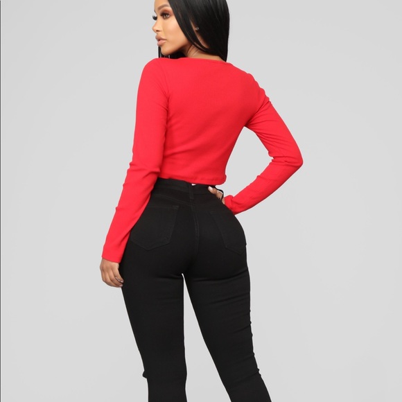 Red HALF ZIP CROP TOP - Picture 3 of 3